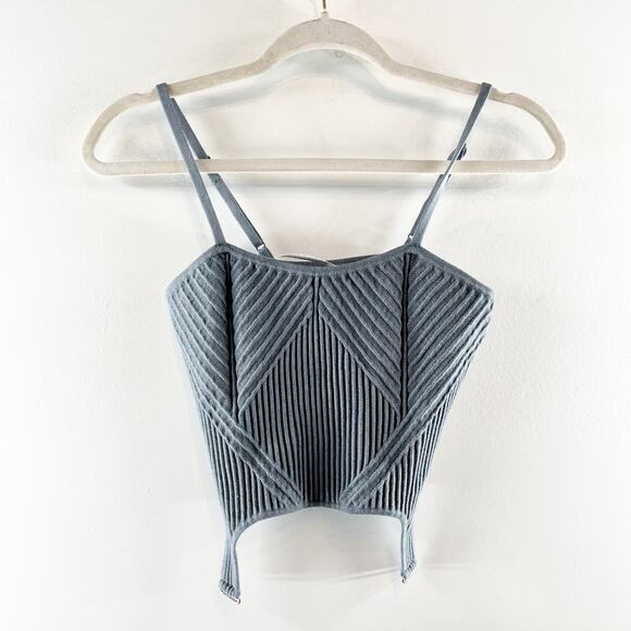 Alo Denim Knit Garter Tank Steel Gray / Anthracite Small - Picture 3 of 4